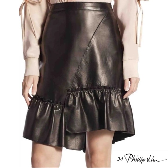 3.1 PHILLIP LIM High Waist Ruffle Leather Skirt - Picture 1 of 10